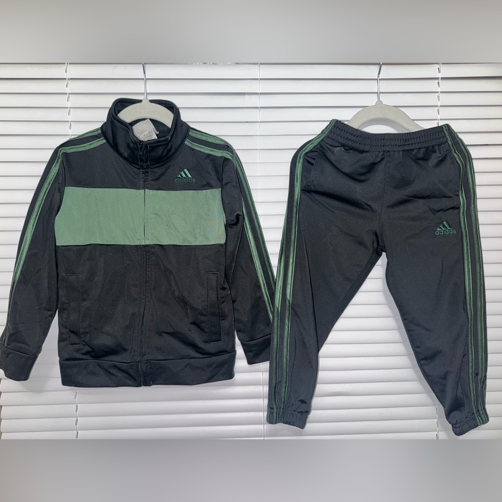 Adidas Black and Green Tracksuit